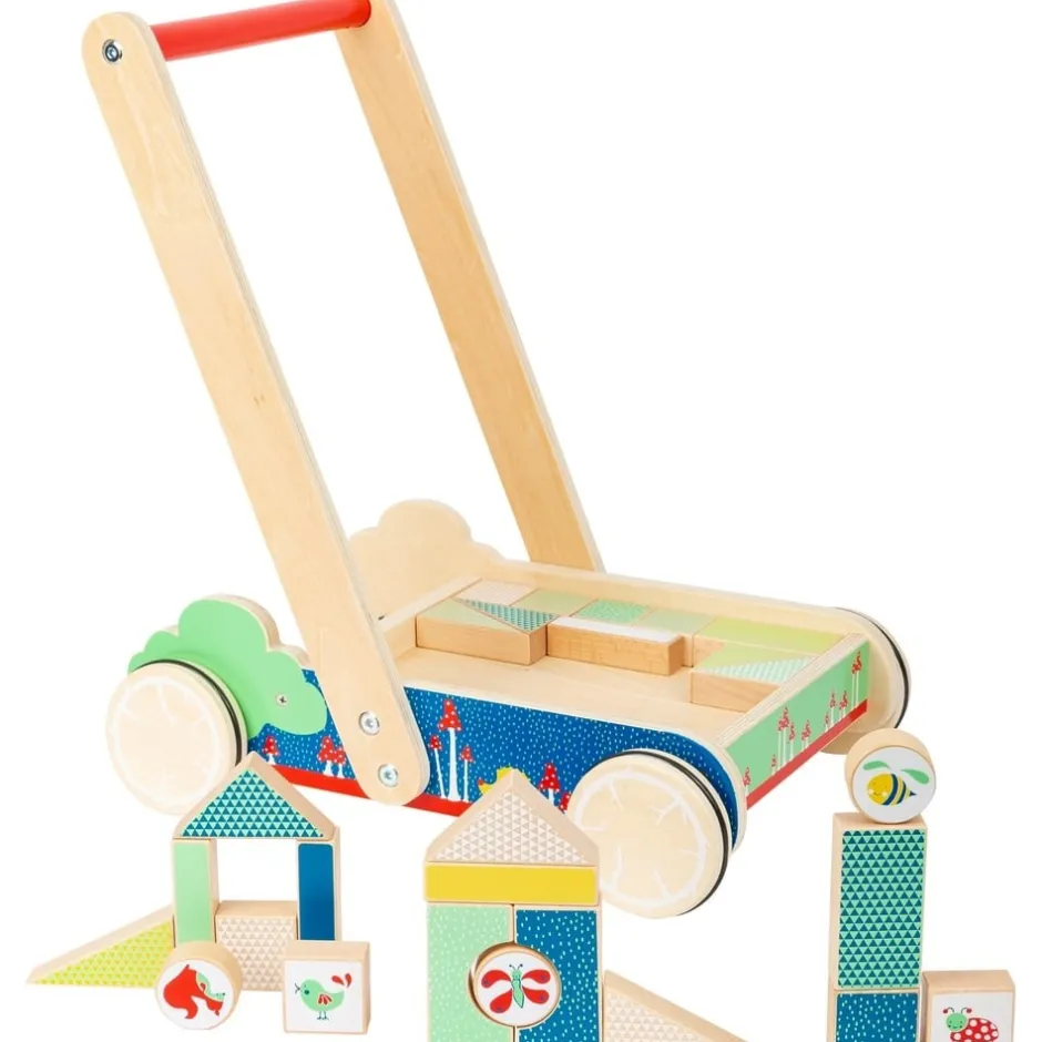 chariot_de_marche_en_bois_0.webp Small Foot Trotteurs Et Chariots De Marche>Chariot de marche en bois avec blocs de construction bébé