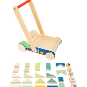 Small Foot Trotteurs Et Chariots De Marche>Chariot de marche en bois avec blocs de construction bébé