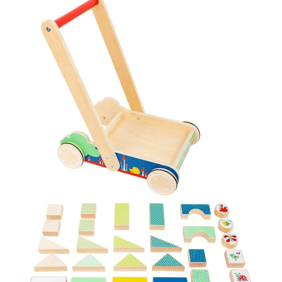 chariot_de_marche_en_bois_1.webp Small Foot Trotteurs Et Chariots De Marche>Chariot de marche en bois avec blocs de construction bébé