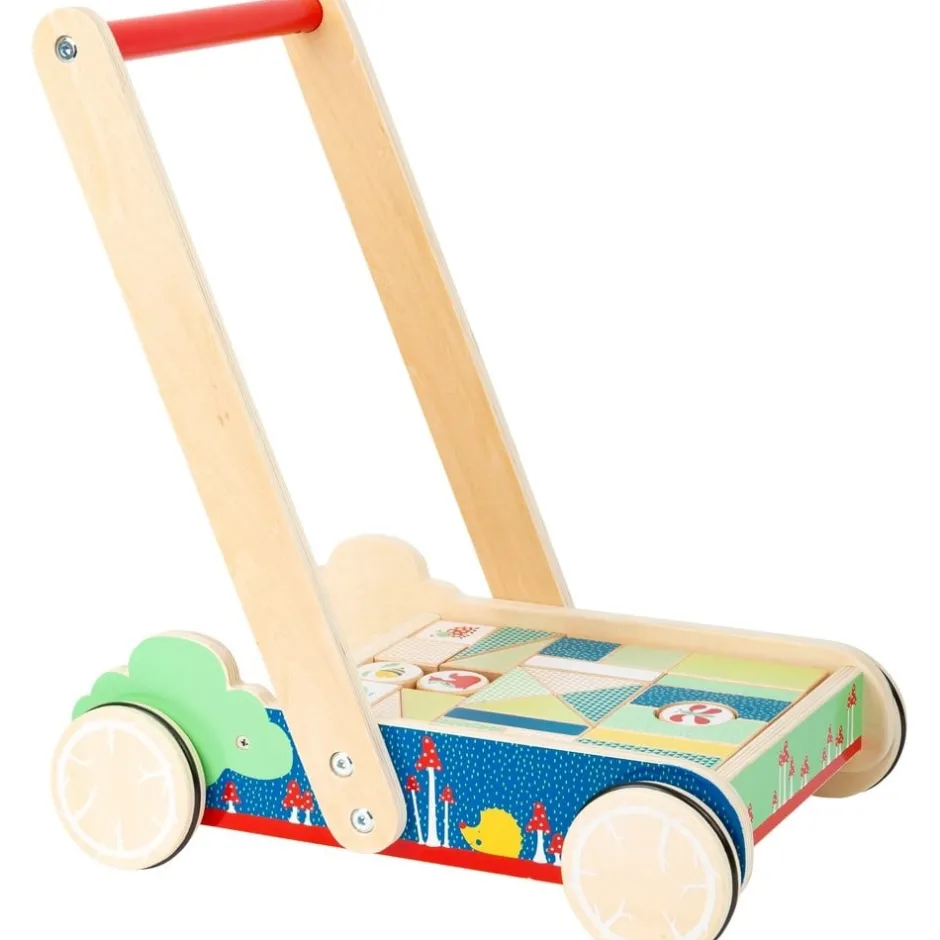 chariot_de_marche_en_bois_2.webp Small Foot Trotteurs Et Chariots De Marche>Chariot de marche en bois avec blocs de construction bébé