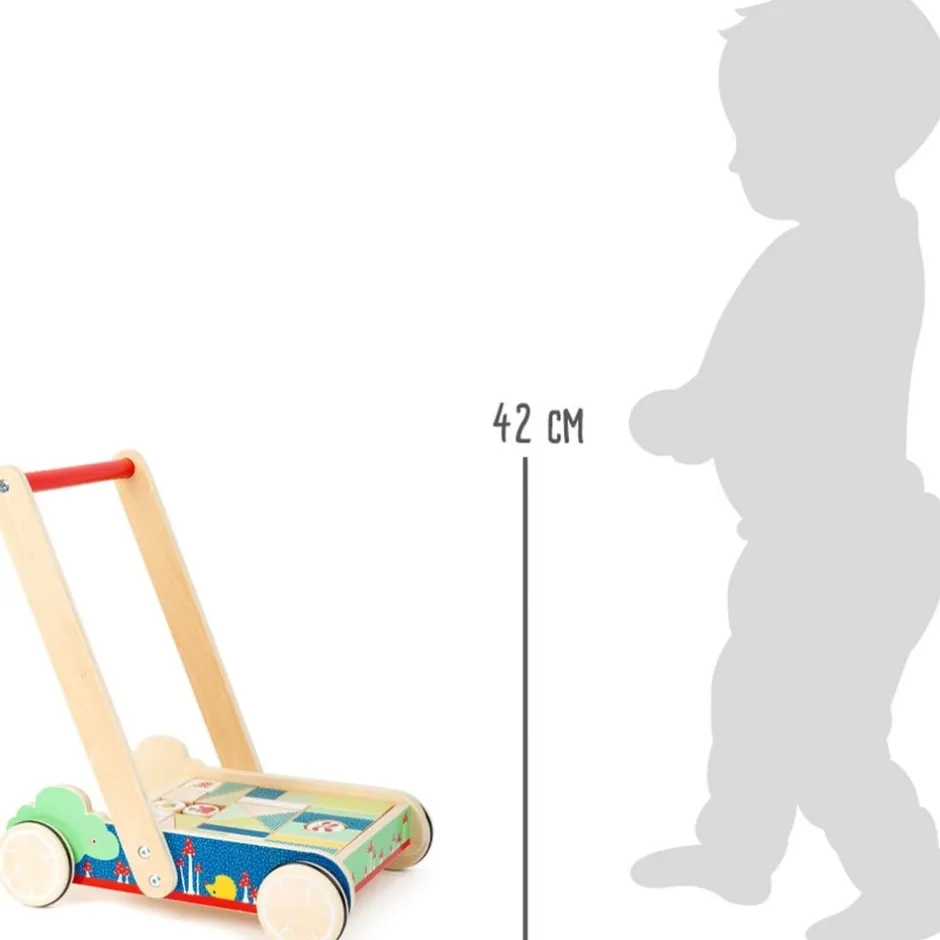 chariot_de_marche_en_bois_4.webp Small Foot Trotteurs Et Chariots De Marche>Chariot de marche en bois avec blocs de construction bébé