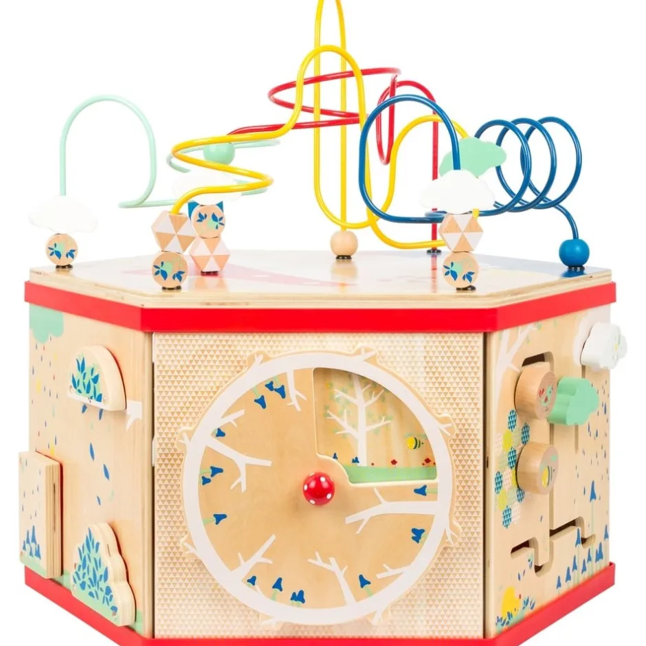 cube_dactivits_hexagonal__14.webp Small Foot Bouliers, Looping Et Tables Multi-activités>Cube d'activités hexagonal en bois bébé - Jeu d'éveil