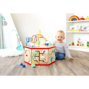 Small Foot Bouliers, Looping Et Tables Multi-activités>Cube d'activités hexagonal en bois bébé - Jeu d'éveil