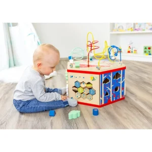 Small Foot Bouliers, Looping Et Tables Multi-activités>Cube d'activités hexagonal en bois bébé - Jeu d'éveil