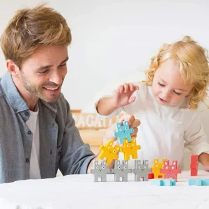 Goula Jouets À Empiler Et À Encastrer>Jeu à empiler en bois Pyramide lapinous acrobates