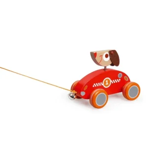 Scratch Jouets À Tirer Et À Pousser>Petit Chien Pilote de Course à Tirer en Bois Bébé