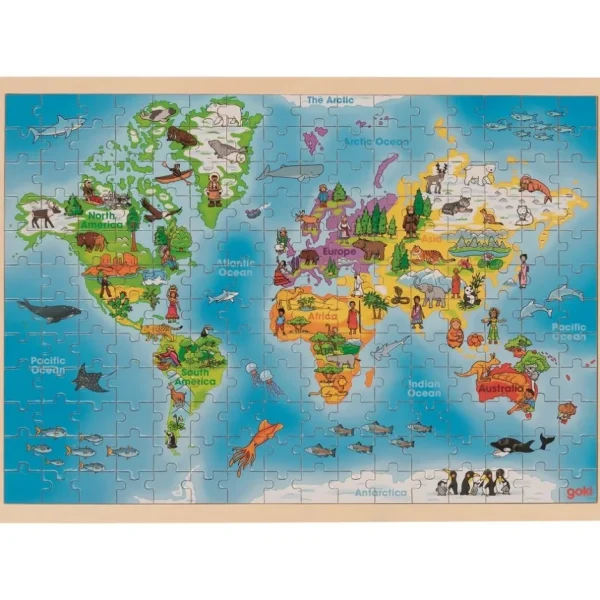 Goki Puzzles>Puzzle 192 PCS Bois pour Enfant - Carte du Monde - Mes ...