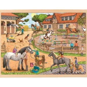 Goki Puzzles>Puzzle 96 Pièces en Bois pour Enfant Centre Équestre