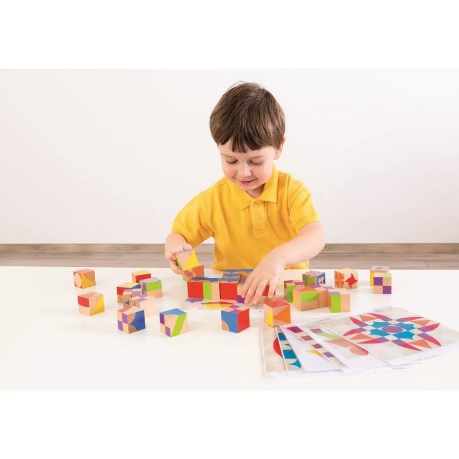 puzzle_cubes_en_bois_pour_6.webp Beleduc Couleurs Et Formes>Puzzle Cubes en Bois pour Enfant - Mosaïque