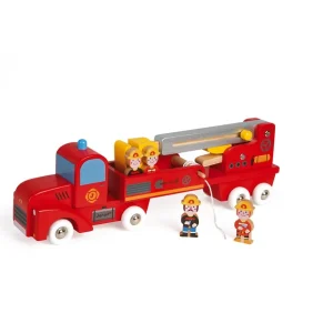 Janod Véhicules Et Garages | Voitures Et Véhicules>Story Camion de Pompiers Géant en Bois pour Enfant