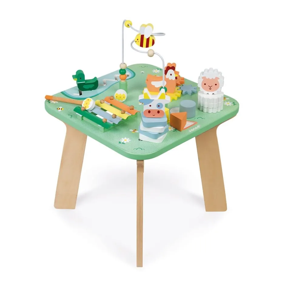 table_dactivits_jolie_pra_7.webp Janod Bouliers, Looping Et Tables Multi-activités>Table d'Activités Jolie Prairie en Bois pour Bébé