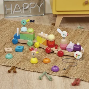 Janod Jouets À Tirer Et À Pousser>Train Géant Empilable à Tirer Zigolos Bois Bébé